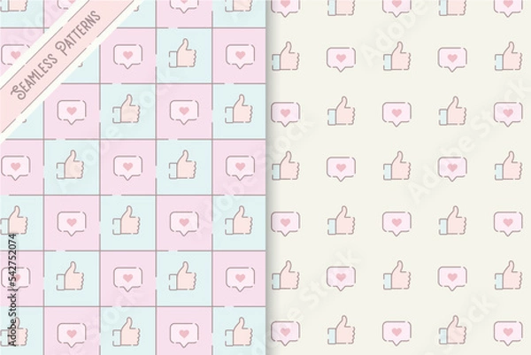 Obraz seamless pattern with hearts and thumbs up