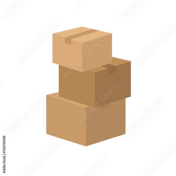 Fototapeta A set of cardboard boxes on top of each other for delivery on a white background.