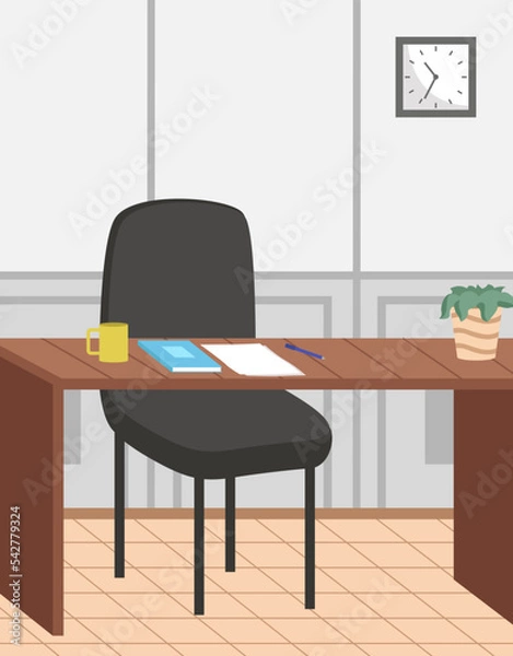 Obraz Organization workplace of employee. Design of worspace room, space for working in office. Arrangement of furniture table with computer and chair in interior. Place for working with technology at home