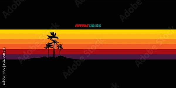 Obraz Retro sunset and palm trees. Original vector illustration. A design element. Print on a T-shirt.