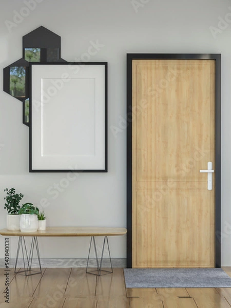 Fototapeta 3D illustration mockup blank photo frame in living room rendering