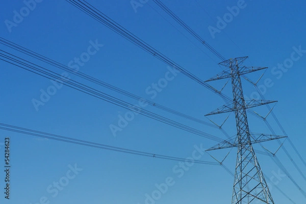 Fototapeta high voltage post with blue sky