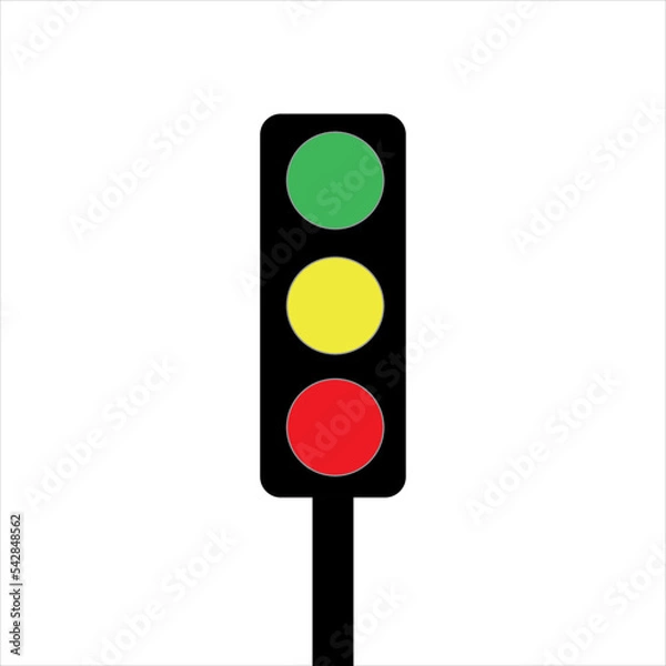 Obraz Semaphore. Traffic signage in illustrative format. Green, yellow, red and black colors. Traffic light in the background, white
