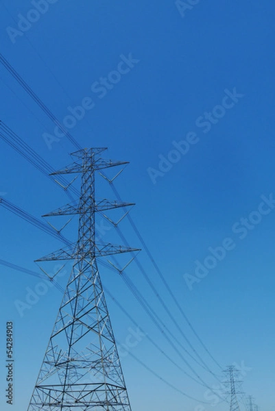Fototapeta high voltage post with blue sky