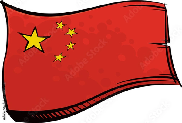 Obraz Painted China flag waving in wind