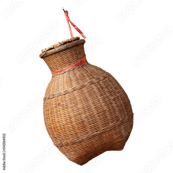 Fototapeta Woven container for fish, on a white background.