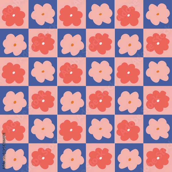 Obraz retro checked flower shape vector seamless pattern