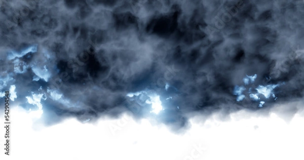Fototapeta Dark, dense storm clouds with flashes of lightning on a transparent png Background. Graphic illustration.	
