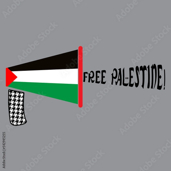 Fototapeta Vector illustration political and social concept for international day of solidarity with the Palestinian people. Symbolic message with megaphone louder in shape of Palestine flag.