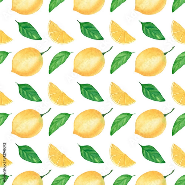 Obraz Watercolor seamless pattern with lemons. Botanical illustration. An excellent solution for the design of gift wrapping and textile interior items.