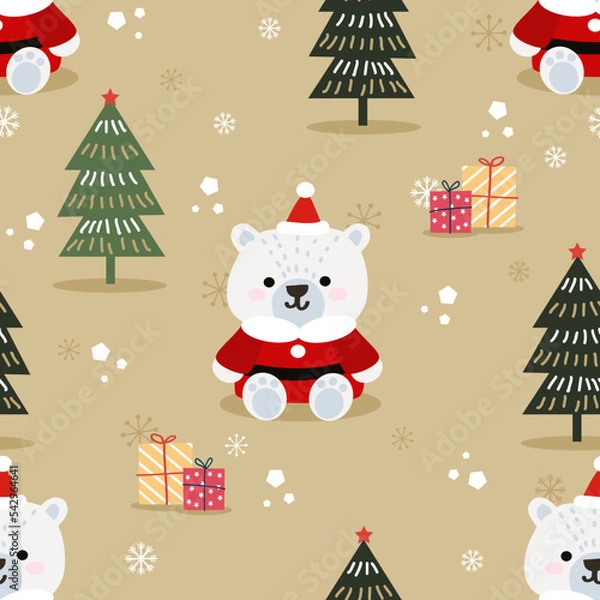 Obraz Polar Bear in Christmas Theme Seamless Pattern