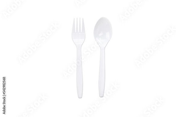 Obraz white plastic spoon and fork