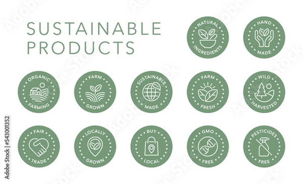 Obraz Sustainable made products vector logo badge icons set
