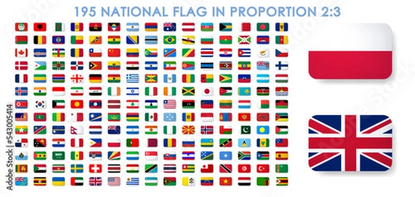 Fototapeta All national flags of the world with names - high quality vector flag isolated on white background