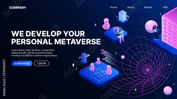 Fototapeta We Develop Your Personal Metaverse. Metaworld. Web Landing Page Template. Vector illustration