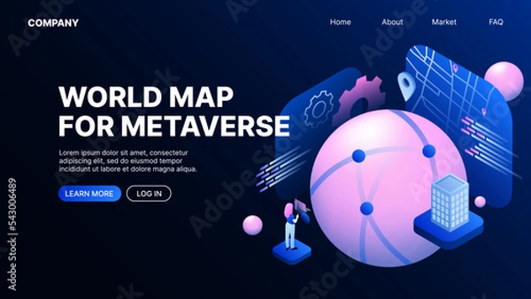 Fototapeta World Map for Metaverse. Metaworld. Web Landing Page Template. Vector illustration