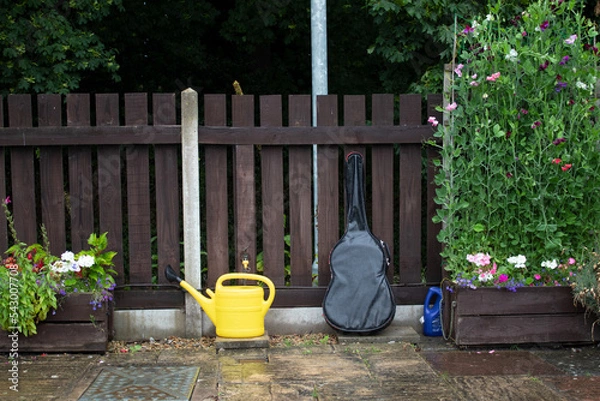 Obraz regadera y guitarra