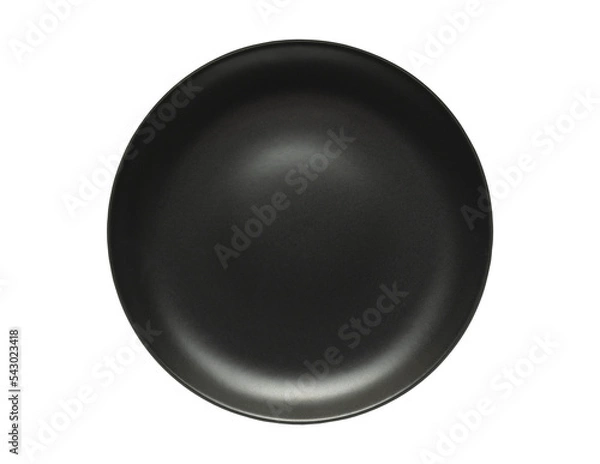 Fototapeta Top view empty ceramic round black plate isolated on white with clipping path and shadow with PNG.