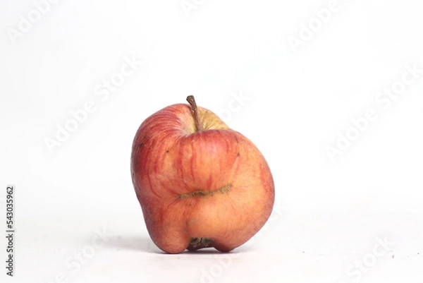 Obraz Concept of ugly food - red apple on white background
