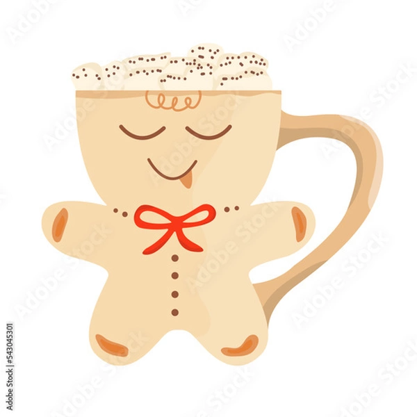 Fototapeta Christmas mug of beverage with marshmallow. Winter hot drinks. Christmas beverage. Cocoa mug with cream. Coffee mug. Hot chocolate. For restaurant, bar, menu. Vector illustration.