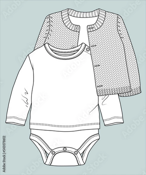 Fototapeta Baby cardigan and bodysuit vector sketch