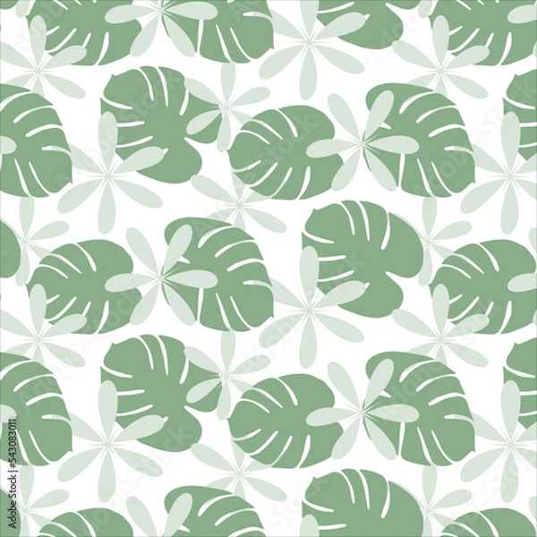 Fototapeta Bright seamless pattern in trendy green hues with hand drawn elements on a transparent background