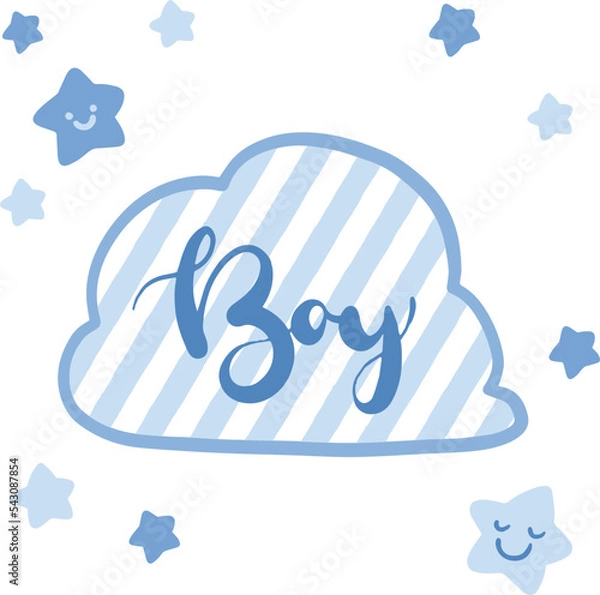 Obraz 男の子赤ちゃんの雲のベクターイラスト。ベビーシャワー、子供部屋の装飾、カード、ポスター招待状に最適。
