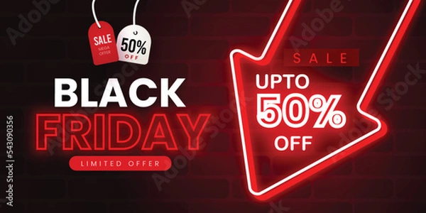 Obraz Black Friday Sale Banner in Red & Black for social media and business purpose Free Vector 
