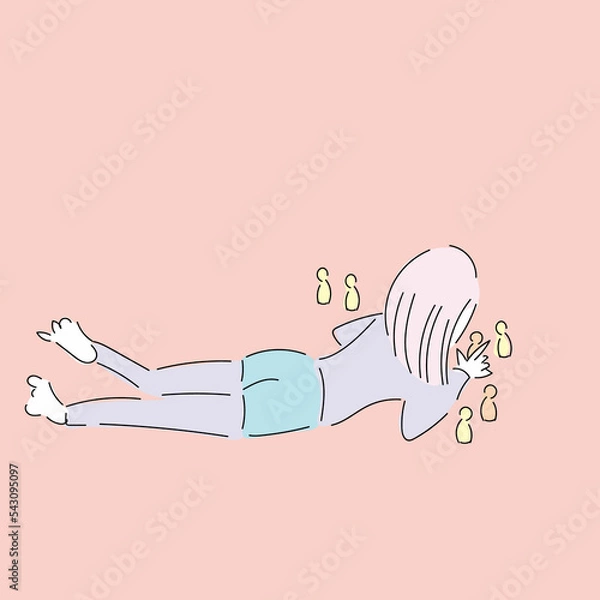 Obraz 人形遊びをする女の子の手描きイラスト