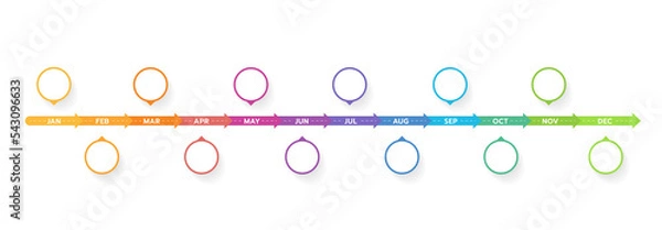 Fototapeta Infographic template for business. 12 Months modern Timeline diagram calendar with arrows, presentation vector infographic with PNG transparent background.
