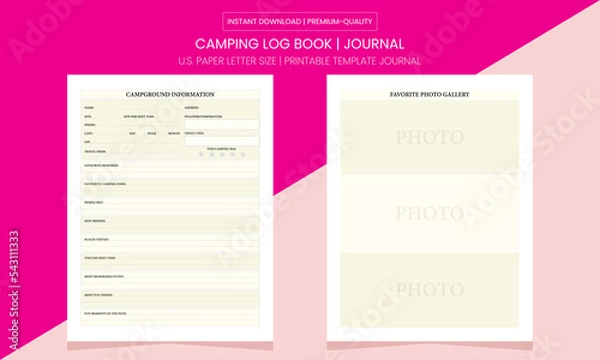 Obraz Camping Journal Diary | Camping Log Book | Notebook Printable Template
