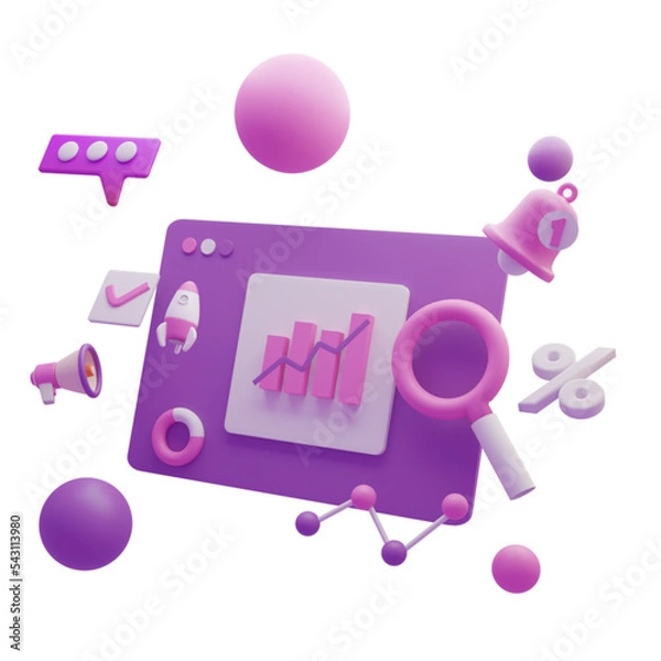 Fototapeta Dashboard Screen with growth graph. sales report, Investment financial chart, stock market business and stock exchange growth chart. 3d render icon	