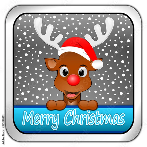 Fototapeta Reindeer wishing Merry Christmas Button - 3D illustration
