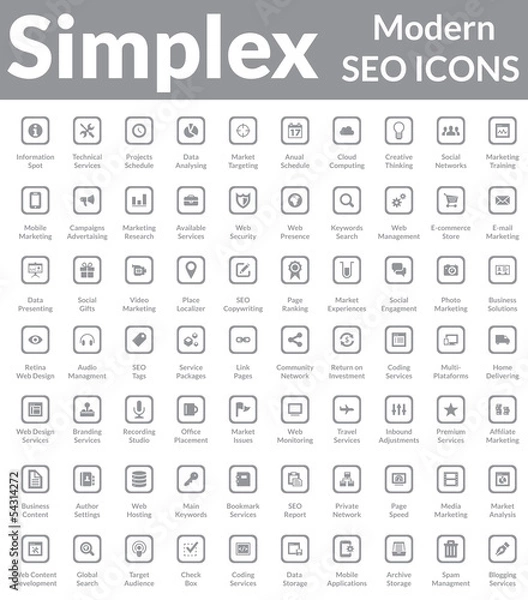 Obraz Simplex - Modern SEO Icons (Dark-Square Version)