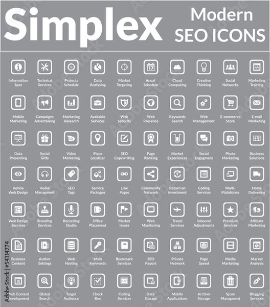 Fototapeta Simplex - Modern SEO Icons (Light-Square Version)