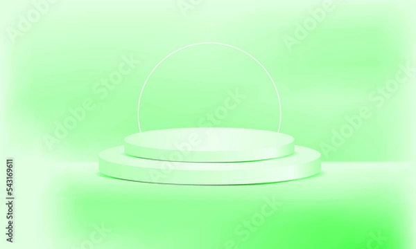 Fototapeta Pedestal of Platform display with modern stand podium on green room background. Blank Exhibition stage backdrop or empty product shelf. 3D rendering.

