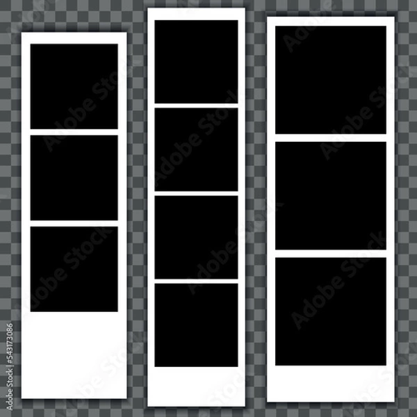 Fototapeta Photo booth picture frames. Vintage snapshots, instant photos and photographs strips. Photo box snapshot, photography picture card mockup isolated vector illustration icons set