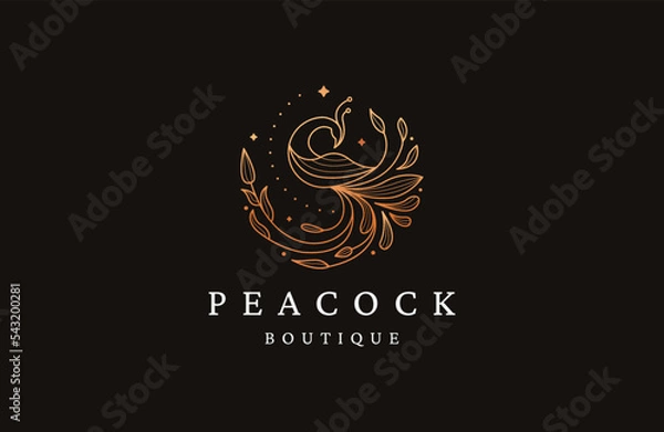 Fototapeta Luxurious peacock bird logo icon design template flat vector