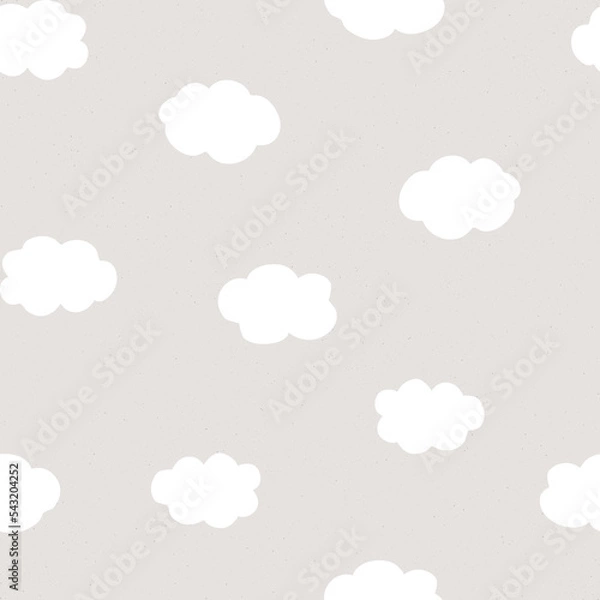Obraz Vector seamless pattern with clouds on gray background. Cute backdrop for fabric or textile, linen, invitation baby shower, print for clothes and pajamas, gift and wrapping paper, wallpapers and decor