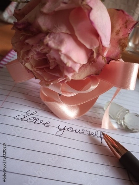 Obraz Rose, pen and notebook 