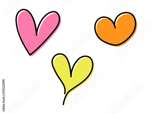 Fototapeta シンプルな手書きのハートセット（ずれた塗り）