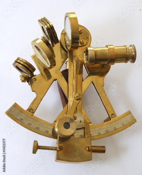 Obraz Sekstant miedziany na białym tle na tył biały