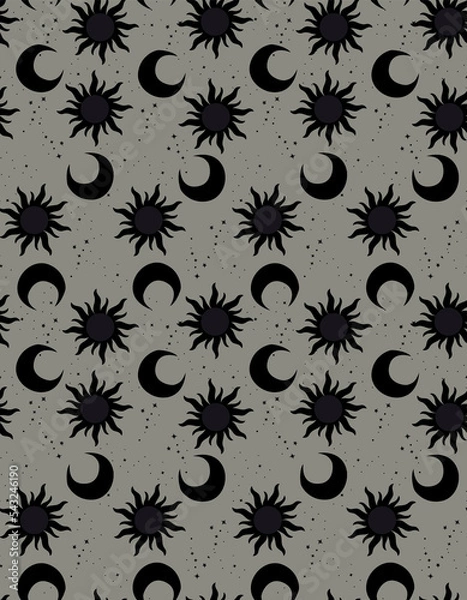 Fototapeta Sun and Moon seamless pattern, spiritual, astrology, tarot theme, raster version