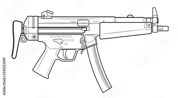 Obraz Vector illustration of the MP5 machine gun with folded stock on the white background. Right side.