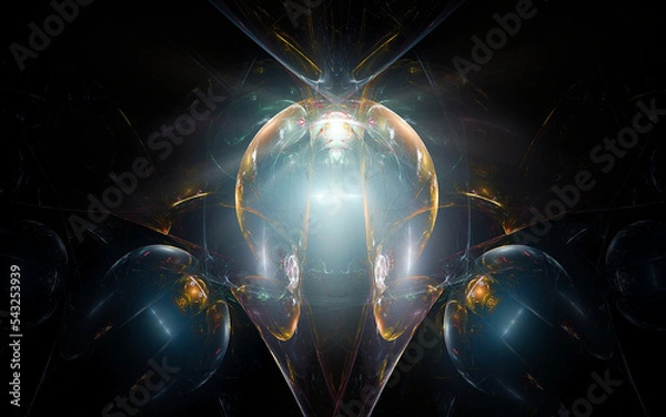 Fototapeta abstract illustration computer generated fantastic crystals of various shapes and shades on a black background for use in symbolism, signs for digital design and graphics