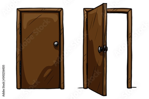 Fototapeta Open and closed door vector illustration on white background