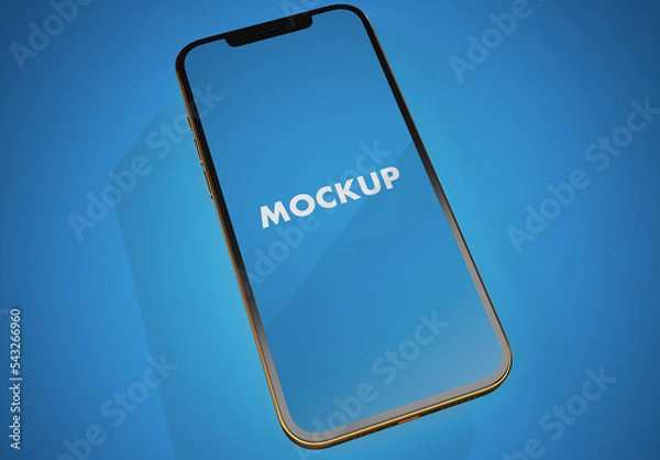 Obraz Gold Phone on a Blue Background