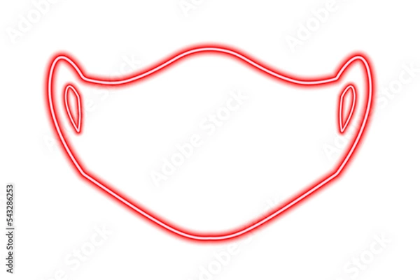 Obraz The silhouette of a medical mask isolated on white. Red line in neon style