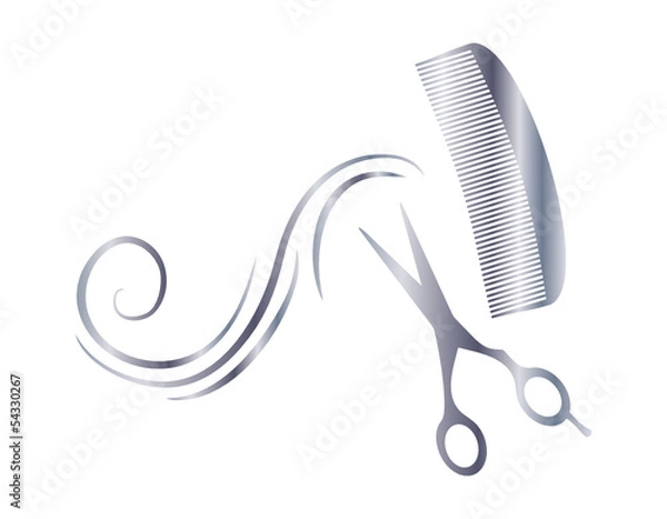 Fototapeta Logo fryzjera w kolorze srebrnym