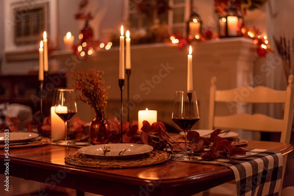 Obraz Candlelight holiday dinner table